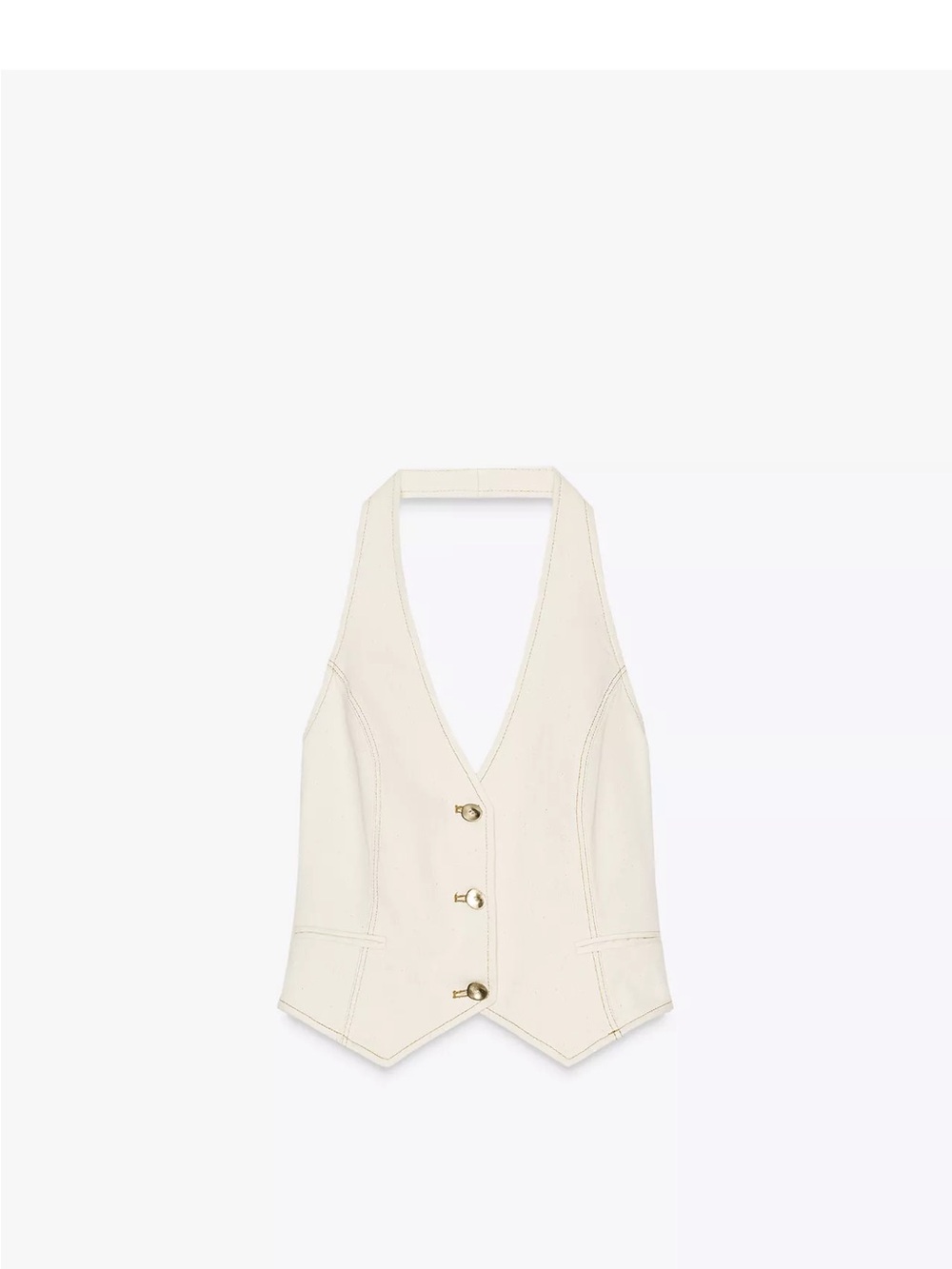 Zara Cream Halter Vest Tank Top with Gold Buttons